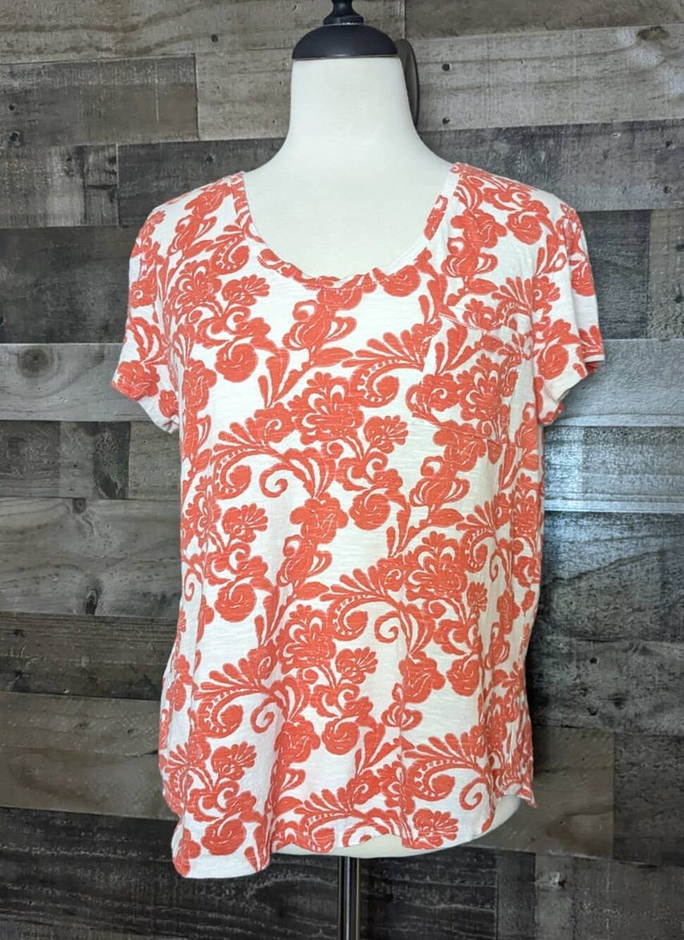 Loft Orange Floral Print Scoop Neck T-shirt Size M
